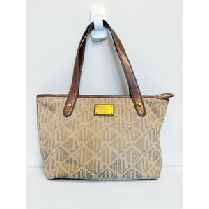 Vintage Lauren Ralph Lauren Tan Signature Jacquard Leather Shopper Tote Bag